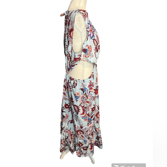 🎉HP🎉NWT Rhode Blue/Burgundy Leafy Floral Cutout Sleeveless Maxi Dress - Picture 2 of 9